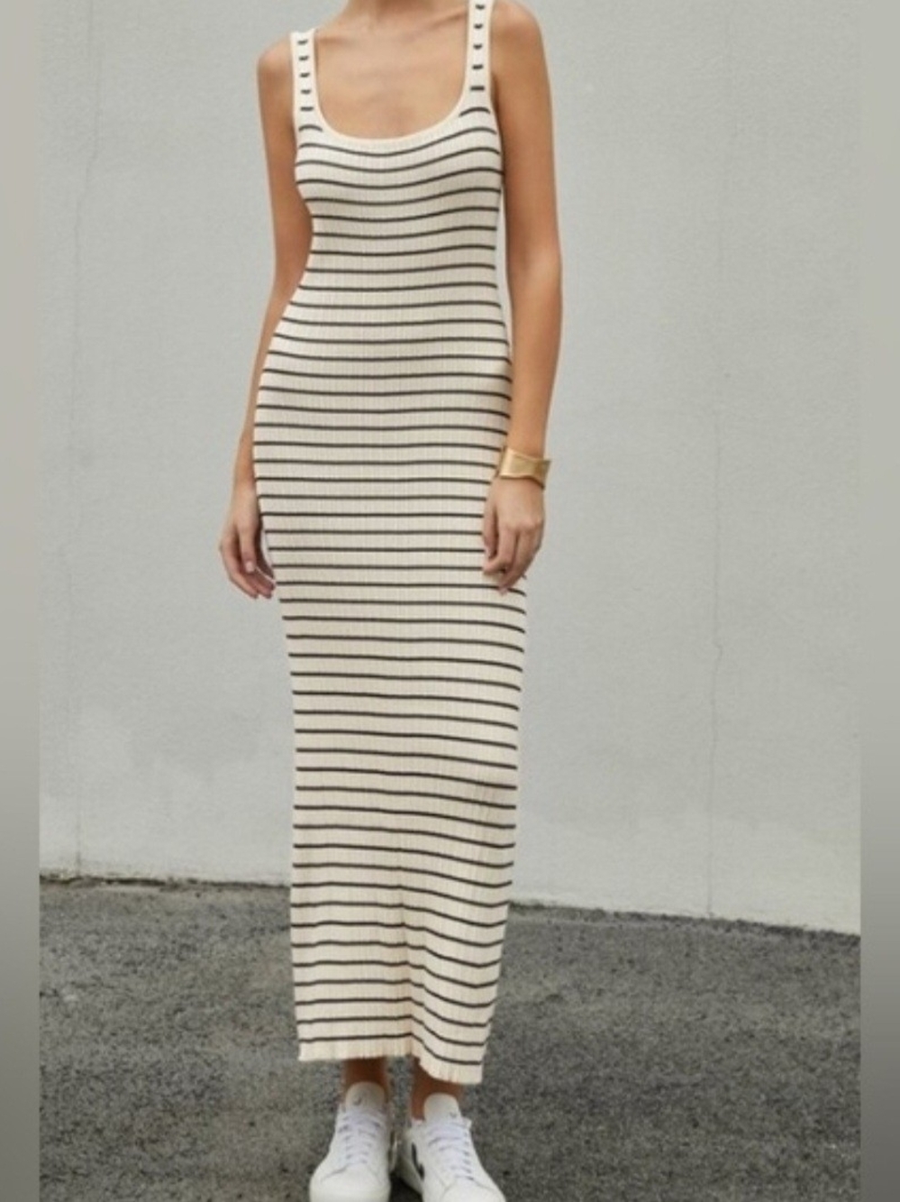 Blu Pepper Cream and Black Striped Knit Maxi Dress Size L